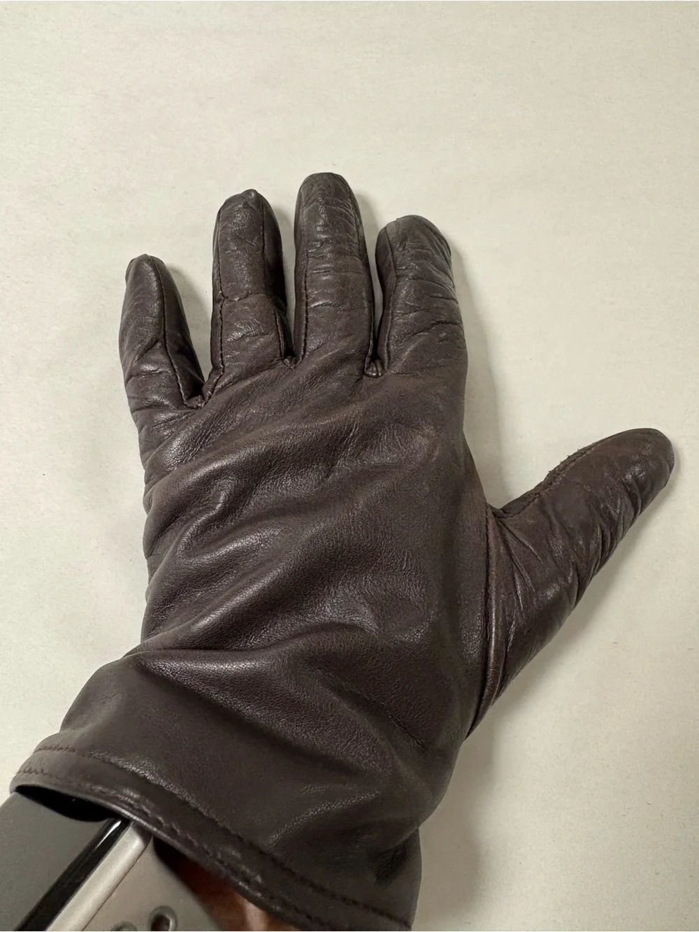 Vintage Womens Classic Brown Soft Leather Driving Winter Gloves Large